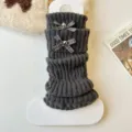 Calentadores de punto gris oscuro para niños con lazos, calcetines de invierno estilo Lolita. - Talla única / Gris