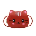 Lindo bolso cruzado de gato de dibujos animados de PU para niños, monedero rojo. - Rojo
