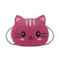 Lindo bolso cruzado de gato rosa de cuero PU para niños adorable monedero pequeño de hombro - Rosa rojo