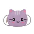 Bonito bolso cruzado de cuero de gato de dibujos animados morado para niños, monedero lindo. - Violeta Claro