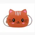 Bolso cruzado de gato lindo para niños de cuero PU mini monedero de dibujos animados. - Naranja