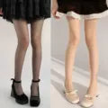 Women sparkly shimmering sheer pantyhose summer ultra-thin glitter tights color variants. - One Size / 2 Pairs Set / Flesh + Black