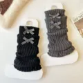 Jambières en tricot mignonnes pour filles, guêtres d'hiver chaudes avec nœuds écossais. - Taille unique / Lot de 2 / Noir & Gris