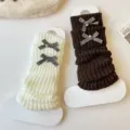 Enfants Lolita Tricot Jambières Mignon Nœud Hiver Chaussettes Bottes Mode Fille - Taille unique / Lot de 2 / Blanc + Café