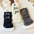 Lolita enfants tricot jambières nœud rétro douillet hiver chaussettes variante - Taille unique / Lot de 3 / Noir Blanc Et Gris