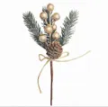 Künstlicher Weihnachtsbeeren Zweig mit Tannennadeln Zapfen und Juteband für Feiertag. - Goldener Zweig