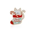 Süße Weihnachts-Katze Emaillierte Anstecknadel Broche mit festlichem Zuckerstangen-Design. - Katze mit Gehstock-Stil (ZW3478 4#)