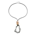 Fashion irregular hollow pendant necklace with adjustable black velvet cord and chic dyed beads - ZW158 Style / Brown & Silver