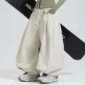 Loose fit wide leg snowboard pants waterproof windproof casual ski trousers for women men - XS / Bottoms / Off White