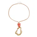 Fashion irregular geometric pendant necklace with pink stone and brown suede cord. - ZW158 Style / Pink & Gold