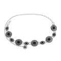 Antique silver floral alloy waist chain, gothic vintage style body chain for women. - Black
