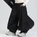 Waterproof loose wide-leg snowboard pants for men and women, windproof casual ski trousers. - S / Bottoms / Black