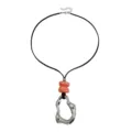 Irregular geometric hollow pendant necklace with black cord and pink beads for women fashion. - ZW158 Style / Pink & Silver