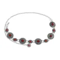 Antique silver floral waist chain, gothic alloy body chain with red stones, variant style. - Red