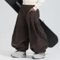 Wide leg snowboard pants for women loose fit waterproof brown ski trousers winter sports wear - S / Bottoms / Dark Coffee