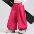 Loose pink snowboard ski pants for women, wide-leg waterproof windproof winter sports trousers. - S / Bottoms / Rose Red