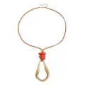 Brown Cord Irregular Geometric Pendant Necklace, Gold Hollow Pendant, Fashion Jewelry Variant - ZW192 Style / Pink & Gold