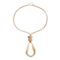 Bohemian irregular geometric hollow pendant necklace with brown cord and fashion dyed beads. - ZW192 Style / Brown & Gold
