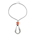 Fashion irregular geometric cutout pendant necklace with black cord and pink stones for women. - ZW192 Style / Pink & Silver