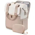 Damen Laptop Rucksack beige Reise Tagesrucksack Freizeit Schulrucksack mit kleiner Tasche - Große Größe Zweiteiliges Set USB-Upgrade / Cremeweiß Und Braun