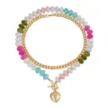 Vintage colorful flat bead layered necklace with heart OT clasp for women fashion jewelry. - Pink Green (ZW3034)