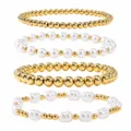 Femme Or Perle Bracelet Set Superpose Empilable Rond Perle Bijoux Cadeau Tendance - Style Mixte (ZZ-S25081401E-F) / 4 Pièces/Pack / Or avec Blanc