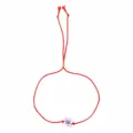 Rood geweven koordarmband met charmant roze en blauw kraaltjes bloem design, verstelbaar. - Rode Stijl (GZ-B25010901F)
