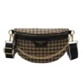 Elegante bolso de pecho con patron de pata de gallo para mujer, bolso de hombro retro PU. - Negro Pie de Gallo