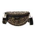 Bolso de pecho con estampado de leopardo retro bolso bandolera de moda con cadena. - Negro Leopardo