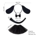 Black puppy costume set variant, including headband, bow tie, tail, and mesh tutu skirt. - Black Pug 3pcs Set + Black Tutu Skirt