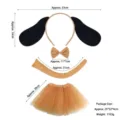 Kids Halloween puppy costume set including headband bow tie tail and tutu skirt for party. - Tan Pug Ears 3pcs Set + Light Brown Tutu Skirt