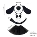 Kids Halloween Black Dog Costume Set with Ears Headband Tutu Skirt Party Dress Up - Black Pug Ears 4pcs Set + Black Tutu Skirt