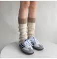 Knitted leg warmers winter contrast color slouch socks cozy warm calf socks detail view - One Size / Beige