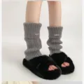 Women winter grey knitted leg warmers warm cozy fuzzy slipper socks fashion style y2k - 1 Pair / Gray