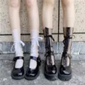 Transparente spitze schleife socken damen sommer dunne netz strumpfe japanisch sweet stil - Einheitsgröße / Spitzenriemen [Schwarz + Weiß]