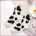 Japanese cute plush cow print mid-calf warm winter socks for women cozy home wear - One Size / Spotted (3 Pairs)