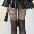 Fake two-piece fishnet tights for women, black sheer mesh splicing hosiery, sexy JK style. - One Size / Spliced High Tube One Piece