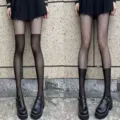 Faux two-piece fishnet and solid pantyhose, sexy JK style spliced stockings for women. - One Size / Spliced [1 Short Tube + 1 High Tube]