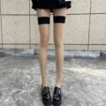 Neppe over-knee huidkleurige kousen met zwarte bovenband voor dames dagelijkse mode. - 2 Paren/Verpakking / Nude met zwarte rand