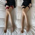 Damen sexy Kontrastfarbe Oberschenkelstrümpfe transparente Strumpfhose schlanke Beine. - 2 Paar/Packung / Nude (Rot- und Schwarzer Rand)