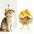 Handmade crochet cat hat with cute flower and yellow ruffles, ideal pet variant costume. - S / Yellow