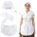 Ensemble de costume colonial avec bonnet et tablier en dentelle blanche pour halloween. - Ensemble Quatre Pièces avec Lunettes