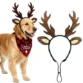 Kerst Huisdier Rendier Geweien Hoofdband en Ruitjes Bandana Kostuum Set voor Honden - Bruine Geweien