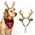 Kerst hond kostuum rendier gewei haarband en rode ruit bandana set voor huisdier feestje - Lang Gewei
