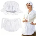 Ensemble bonnet de bonne et tablier en dentelle blanche pour accessoire de costume d'Halloween. - Ensemble deux pièces