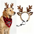 Kerst hond rendier gewei hoofdband en geruite sjaal huisdier feest kostuum set - Bruine Oren Pluche Gewei