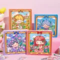 Chaque carnet carré rétro présente de belles illustrations de filles kawaii et de fleurs. - Défaut / Gris Clair Ensemble de 4 Pièces