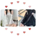 Guanti lunghi di pizzo in stile dolce e cool con lacci, perfetti per moda lolita e cosplay. - Taglia unica / 2 Paia/Confezione / Bianco e nero