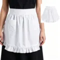 Tablier de taille blanc à volants avec poches, joli demi-tablier de soubrette pour fête. - Jupes