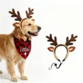 Kerst huisdier rendier gewei haarband en geruite bandana set, perfect voor feestelijke hondenkleding. - Gele Oren Pluche Gewei